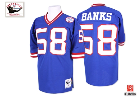 Men's Authentic Carl Banks Mitchell and Ness Jersey Royal Blue Home - #58 Throwback NFL New York Giants